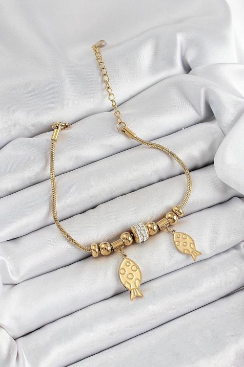 Çelik Gold Renk Balık Model Kadın Bileklik