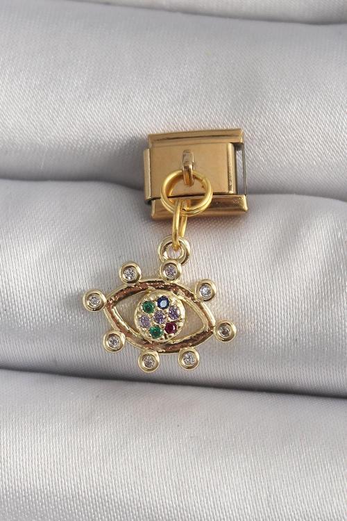 Çelik Gold Renk Sallantı Zirkon Taşlı Göz Model Nomination