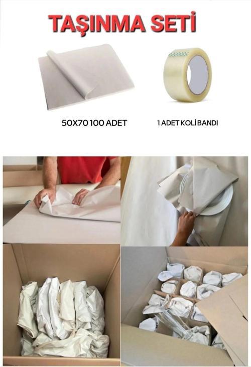 Tabak Bardak Eşya Paketleme Kağıdı 40x60 Cm 100 Adet + Koli Bandı (taşınma Ambalaj Kağıt Seti )