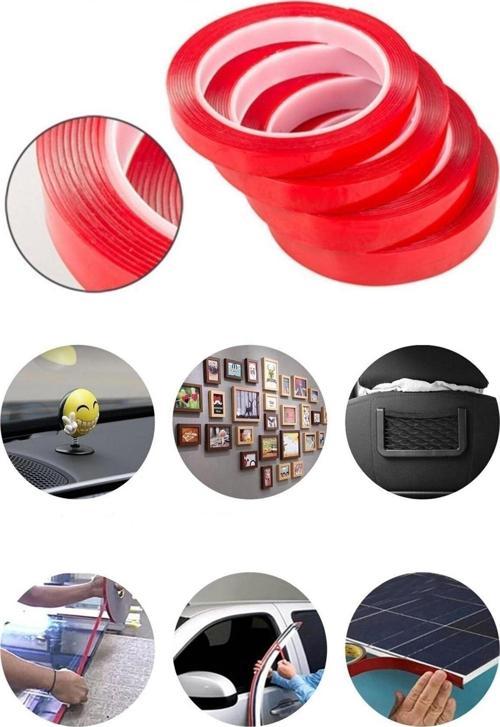 Silikonlu Çift Taraflı Şeffaf Kırmızı Su Geçirmez Güçlü Montaj Bandı 18mm X 2mt 18*2 Silikon Bant