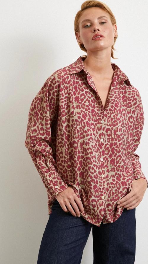 Leopar Desen Javanez Gömlek Yeşil