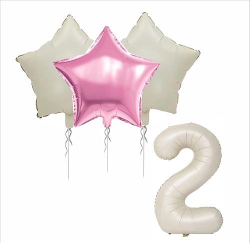 2 YAŞ BEJ RENK FOLYO BALON, 1 ADET PEMBE, 2 ADET BEJ YILDIZ FOLYO BALON