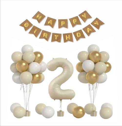 2 YAŞ KRAFT-GOLD, DENİZ KUMU, BEYAZ TEMALI DOĞUM GÜNÜ SETİ