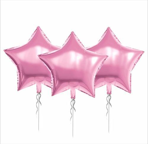 3 ADET YILDIZ FOLYO BALON  PEMBE 18 INC