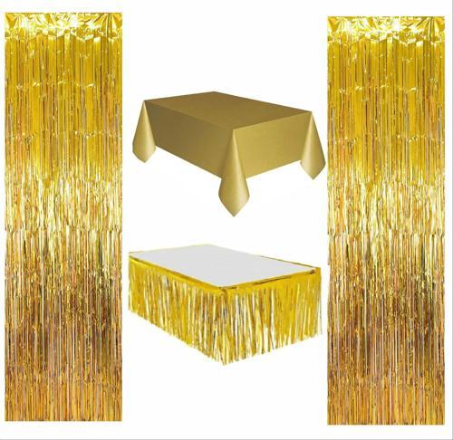 4 PARÇA GOLD MASA ÖRTÜSÜ,GOLD MASA ETEĞİ, 2 ADET GOLD ARKA FON