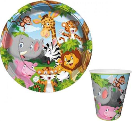 SAFARİ TEMALI KARTON TABAK VE BARDAK SETİ 8+8 ADET