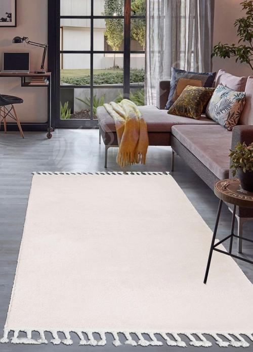 Peluş Halı Krem Cool Düz Desenli Saçaklı Kesme Post Yolluk Kilim Salon Halısı Modelleri