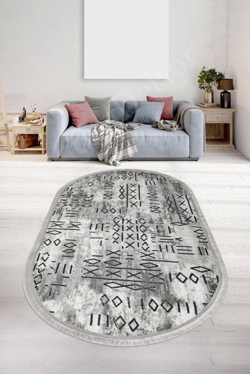 Halı Gri Iskandinav Yıkanabilir Saçaklı Oval Delüxe Yolluk Kilim Salon Halısı Modelleri