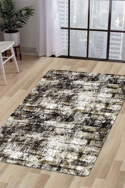 K1310 Black Saçaksız Dijital Halı Kaymaz Yıkanabilir Oda Mutfak Koridor Salon Halısı