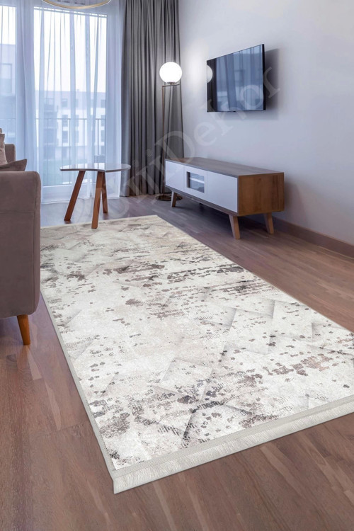 Halı Bej Cool K1280 Yıkanabilir Saçaklı Kesme Ince Yolluk Kilim Salon Halısı Modelleri