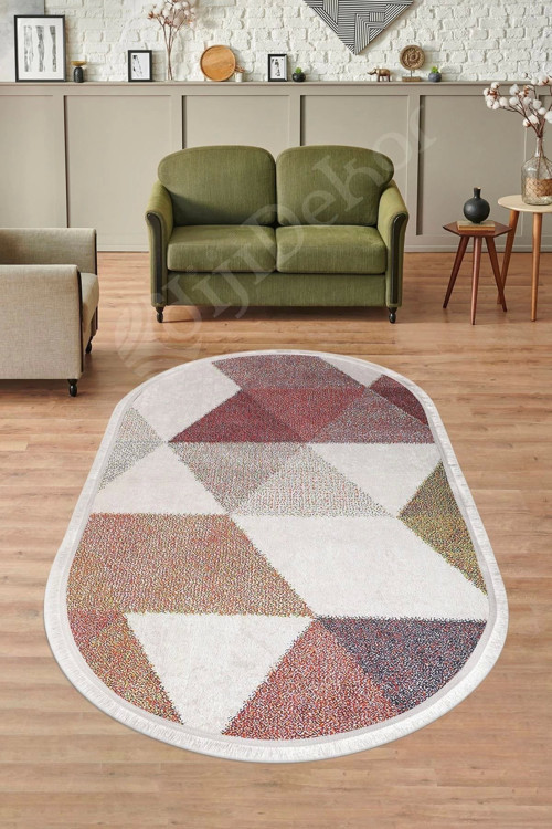 Halı Multi Cool K1270 Saçaklı Oval Kaymaz Kesme Ince Yolluk Kilim Salon Halısı Modelleri