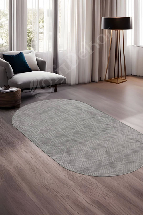 Halı Cool Gri Pramit Kaymaz Yıkanabilir Saçaksız Oval Yolluk Kilim Salon Halısı Modelleri