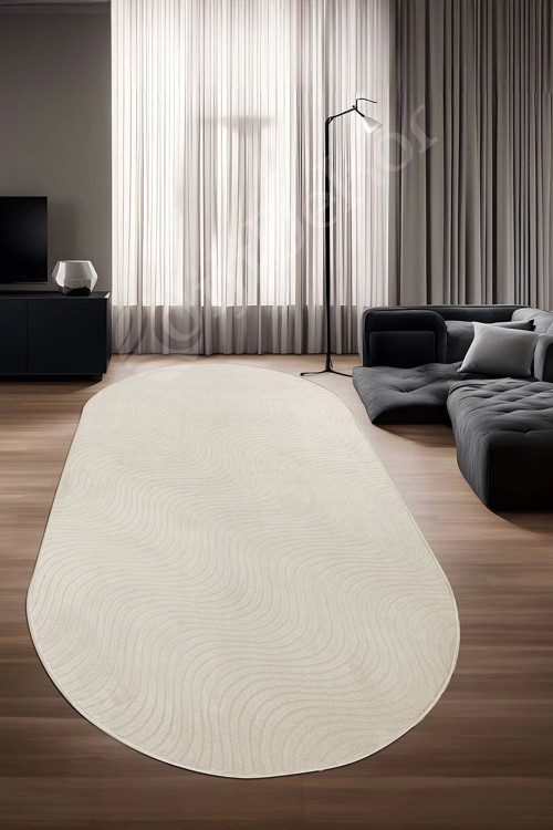 Avangard Oval Halı Sahra Krem Salon Koridor Antre Mutfak Halısı Silinebilir Yolluk