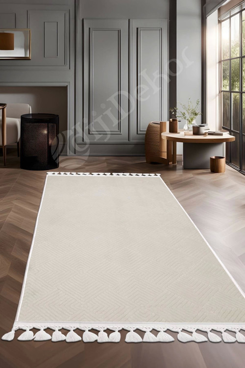 Halı Cool Krem Pramit Yıkanabilir Saçaklı Kesme Ince Yolluk Kilim Salon Halısı Modelleri