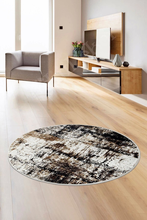 Halı Siyah Cool K1310 Yıkanabilir Yuvarlak Kesme Ince Yolluk Kilim Salon Halısı Modelleri