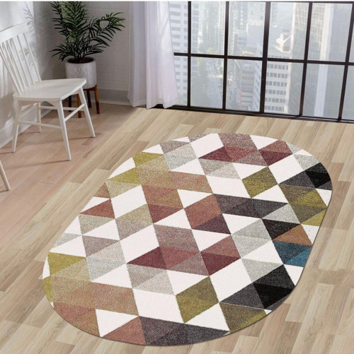 Halı Çok Renkli Cool K1270 Yıkanabilir Oval Kesme Ince Yolluk Kilim Salon Halısı Modeli