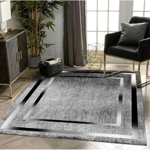Halı Gri K0460 Yıkanabilir Saçaksız Ince Yolluk Kilim Salon Halısı Modelleri
