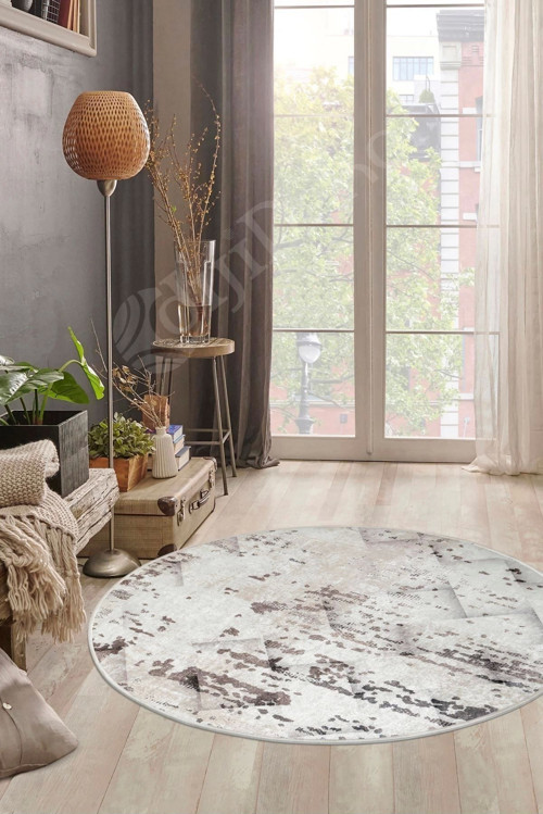 Halı Bej Cool K1280 Yıkanabilir Yuvarlak Kesme Ince Yolluk Kilim Salon Halısı Modelleri
