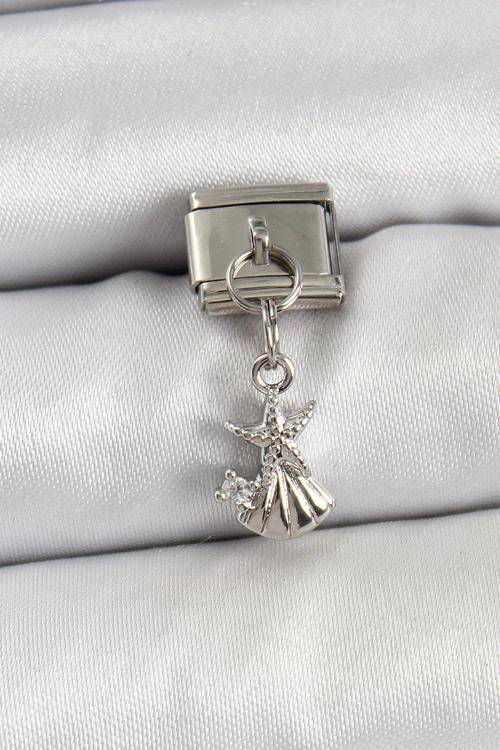 Zarif Kadın için Silver Çelik Sallantı Zirkonlu Deniz Yıldızı İstiridye Bakla Bileklik