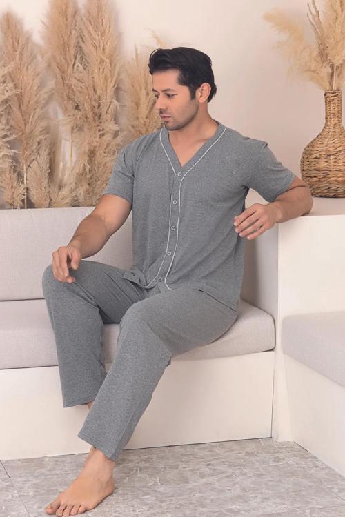 Dreamy Pamuklu Kısa Kollu Düğmeli Erkek Pijama Takımı