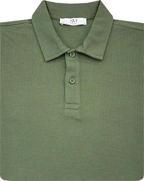 Bol Kesim Waffle Desenli Yumuşak Dokulu Çift Kat Yakalı Polo Yaka T-Shirt