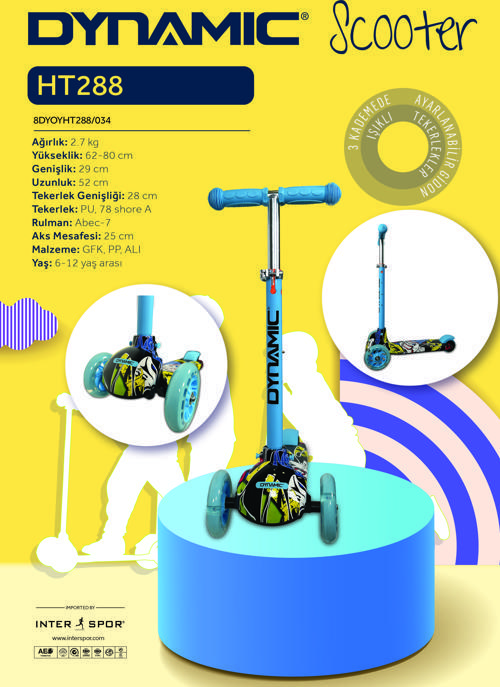 DYNAMIC HT288 3 TEKERLEKLİ SCOOTER MAVİ