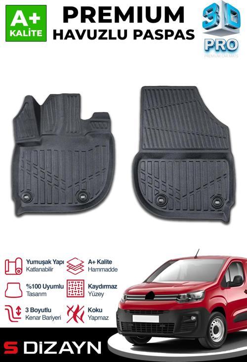 Citroen Berlingo Panelvan 3D Pro Havuzlu Ön 2'li Paspas 2019 Üzeri A+ Kalite