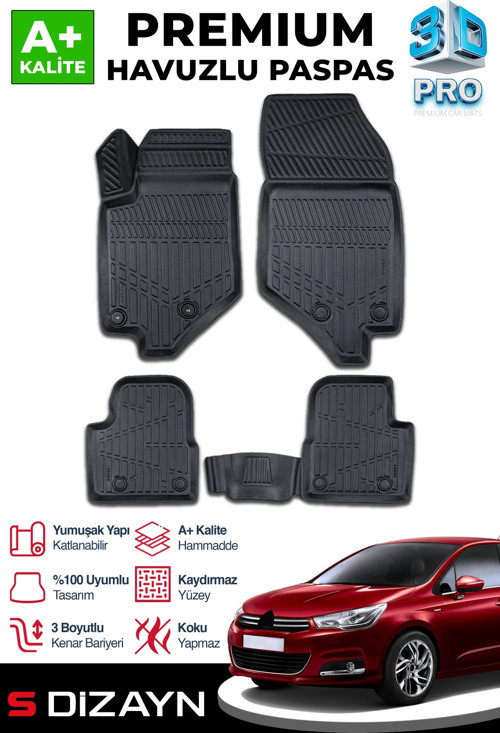 Citroen C4 3D Pro Havuzlu Paspas 2010-2018 A+ Kalite
