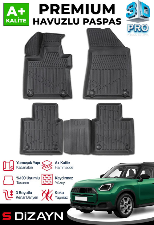 Mini Countryman U25 3D Pro Havuzlu Paspas 2024 Üzeri A+ Kalite