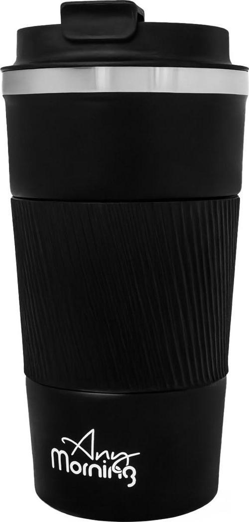 500 ml Paslanmaz Çelik Termos Mug, Kaymaz Silikon Halkalı, Sızdırmaz, Siyah BA21549