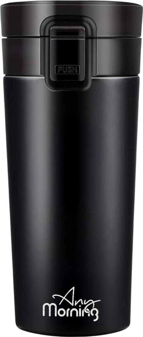 380 ml Paslanmaz Çelik Termos Mug, Tuş Kilitli, Sızdırmaz, Çift Katmanlı, Siyah BA21522