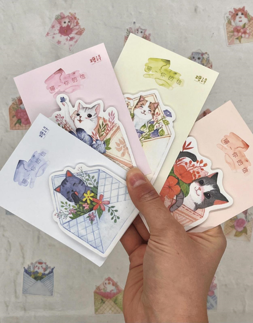 Sevimli Kedi Desenli 4'lü Post-it Seti/Sticky Note/Yapışkanlı Not Kağıdı/Bullet Journal