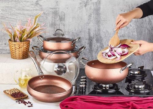 Granit 7 Parça Yanmaz Yapışmaz Tencere Seti