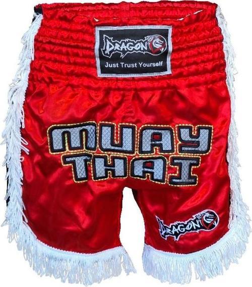 MT3020 Apache Muaythai Şortu Kırmızı Püsküllü Şort Nakışlı Muay Thai Şortu