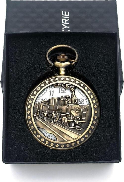Retro Tasarımlı Quartz Tren Kabartmalı Zincirli Köstekli Cep Saati