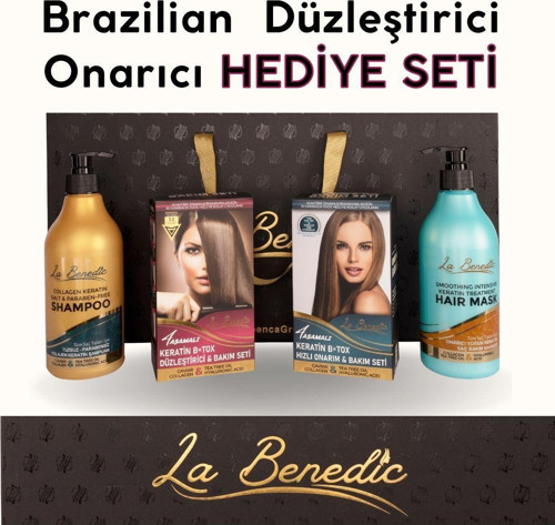 Koyu Saçlar İçin Keratin Brezilya Düzletştirici Onarım Ve Bakım 4'Lü Hediye Kutulu Set