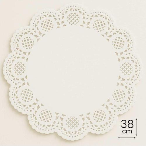Dantel Görünümlü Kağıt Tabak Altlığı - 38 Cm. - Beyaz Dantel Kağıt - 100 Adetlik Paket