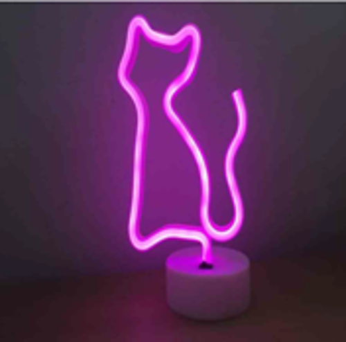 Neon Işıklı Kedi Lamba USB+Pil Dekoratif Aydınlatma