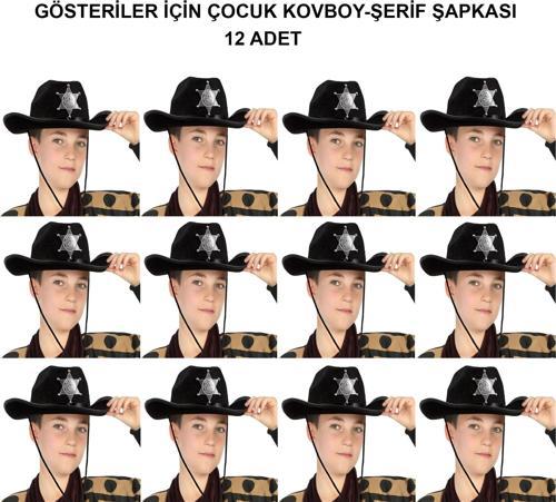 Kovboy Şerif Şapkası Siyah 12 Adet - Kostüm, Parti ve Gösteri Şapkası