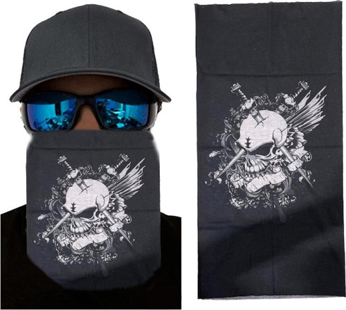 Siyah Renk Üzeri Likralı Beyaz Kafatası Kuru Kafa Baskılı Baf Buff Bandana 25x48 cm