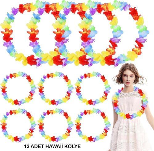 Hawaii Çiçekli Boyun Kolyesi - Renkli Tropikal Parti Leisi 12 Adet
