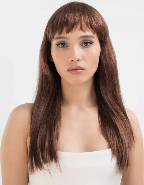 Kahve Renk Uzun Düz Parti Peruğu - Uzun Kahverengi Peruk