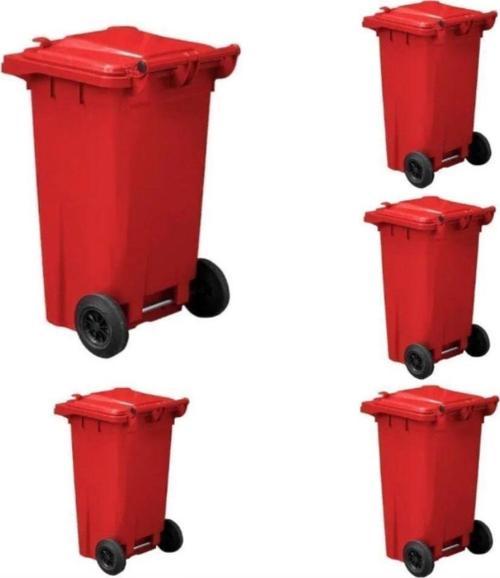 120 Lt Kırmızı 5 Adet Plastk Çöp Konteyneri Isıya Karşı Dayanıklı