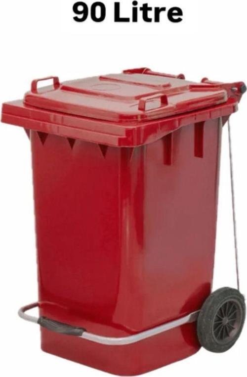 90 Litre Tıbbi Atık Plastik Pedallı Çöp Konteyneri Kırmızı Isıya Karşı Dayanıklı A Kalite