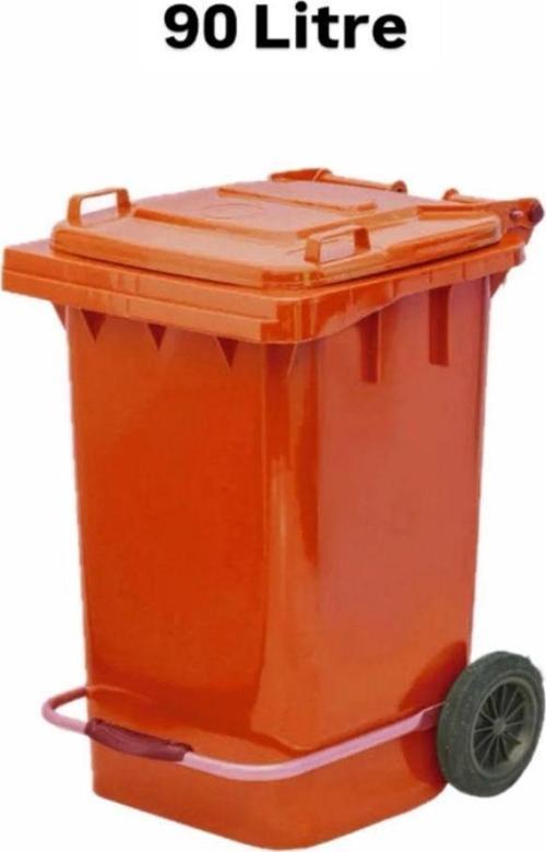 90 Litre Tıbbi Atık Plastik Pedallı Çöp Konteyneri Turuncu Isıya Karşı Dayanıklı A Kalite