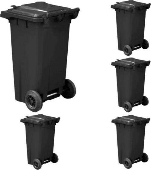 120 Lt 5 Adet Siyah Plastik Çöp Konteyneri Isıya Karşı Dayanıklı