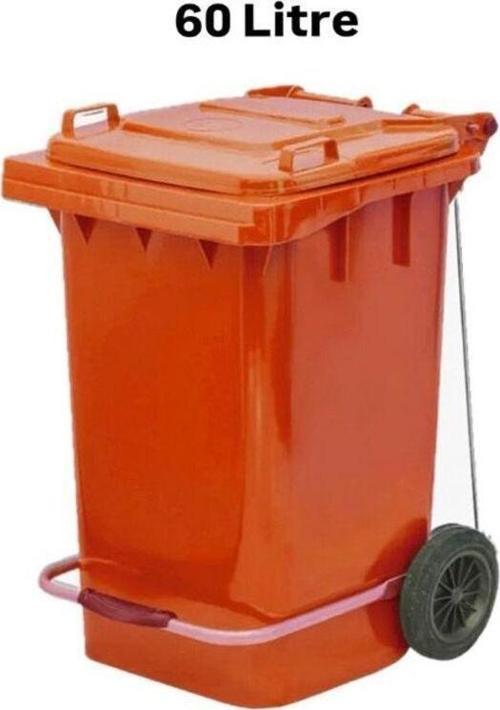 60 Lt Plastik Pedallı Çöp Konteyneri Turuncu -Isıya Karşı Dayanıklı