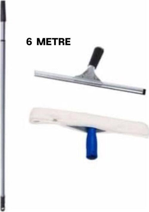 Cam Temizlik Seti 6 Metre Teleskopik Uzayabilen Metal Sap 35 Cm Cam Peluş Ve Cam Çekçeği