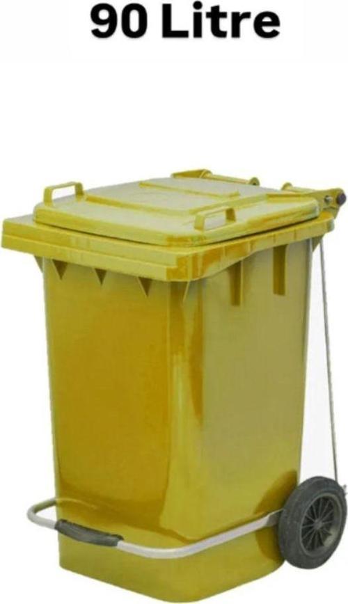 90 Litre Tıbbi Atık Plastik Pedallı Çöp Konteyneri Sarı Isıya Karşı Dayanıklı A Kalite