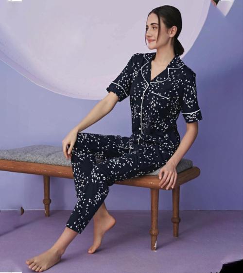Kadın Büyük Beden Gömlek Yaka Pamuklu Likralı Kısa Kol Pijama Takımı 1130 - 1 Adet